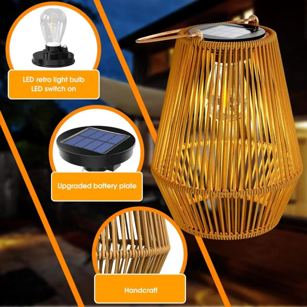 Wasserdichte Solar-Gartenlampe Rattan | Handgewebt | LED | Automatisch | Rattanova