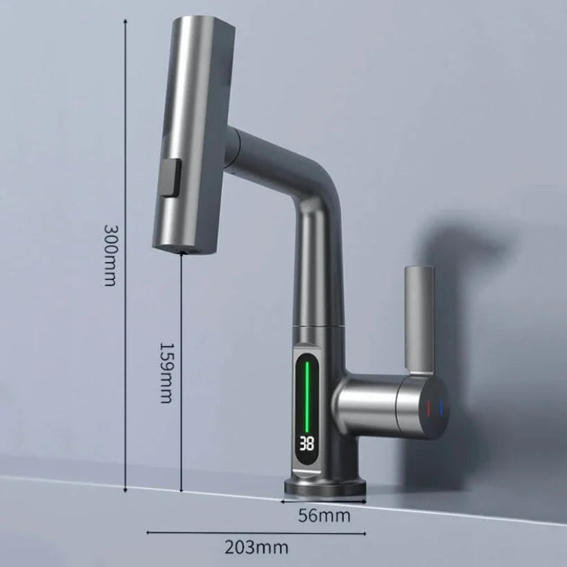 Wasserhahn Küche ausziehbar | mit LED-Temperaturanzeige | 5 Strahlmodi | StreamShift