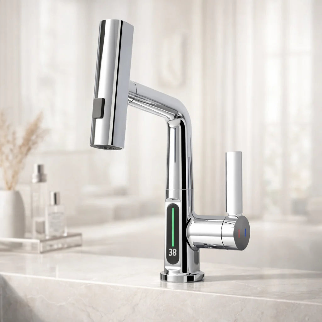Wasserhahn Küche ausziehbar | mit LED-Temperaturanzeige | 5 Strahlmodi | StreamShift