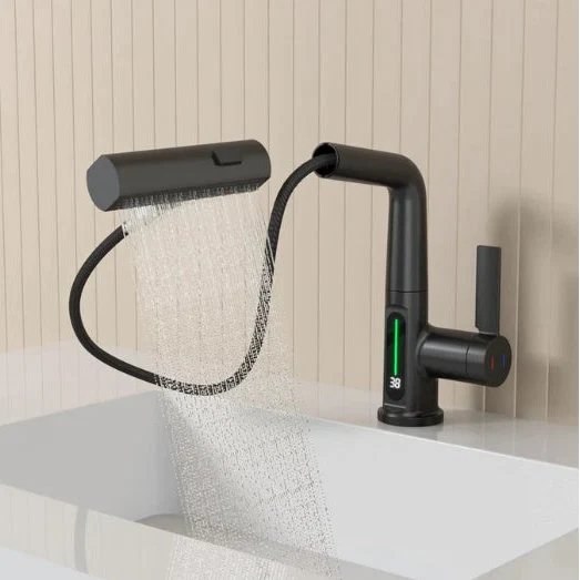Wasserhahn Küche ausziehbar | mit LED-Temperaturanzeige | 5 Strahlmodi | StreamShift