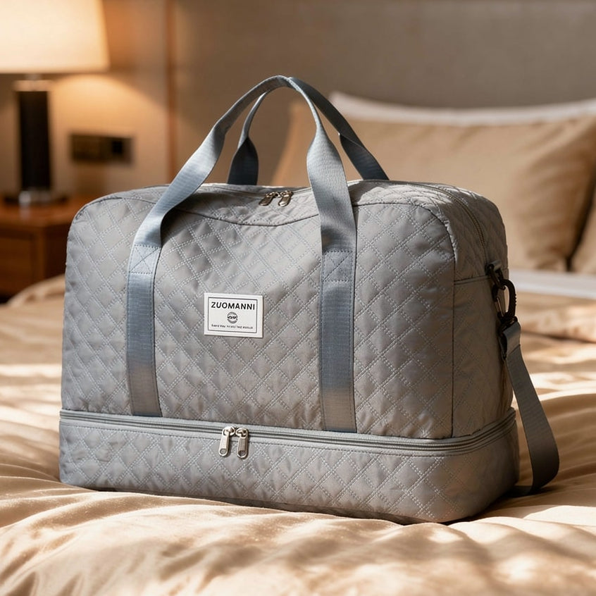 Weekender per donna e uomo | Nero con motivo a rombi | Con scomparto per scarpe e compartimento per bagnato | PackNest