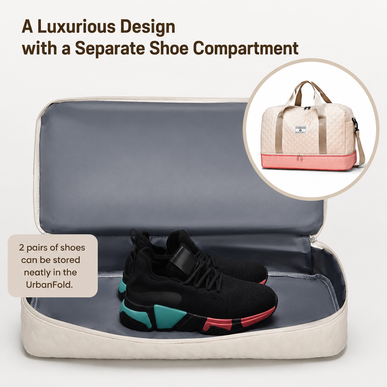 Weekender per donna e uomo | Nero con motivo a rombi | Con scomparto per scarpe e compartimento per bagnato | PackNest