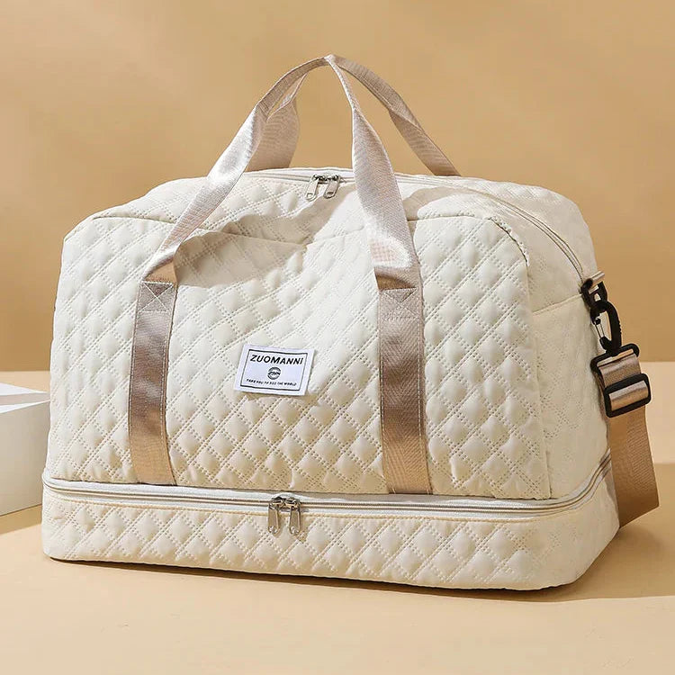 Weekender per donna e uomo | Nero con motivo a rombi | Con scomparto per scarpe e compartimento per bagnato | PackNest