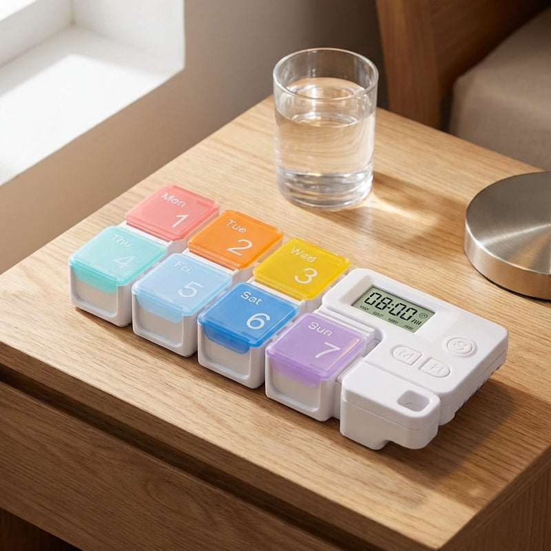 Elektronischer Wochen-Pillenorganizer | 4 Alarme | Modulare Fächer aus Kunststoff | MediSort