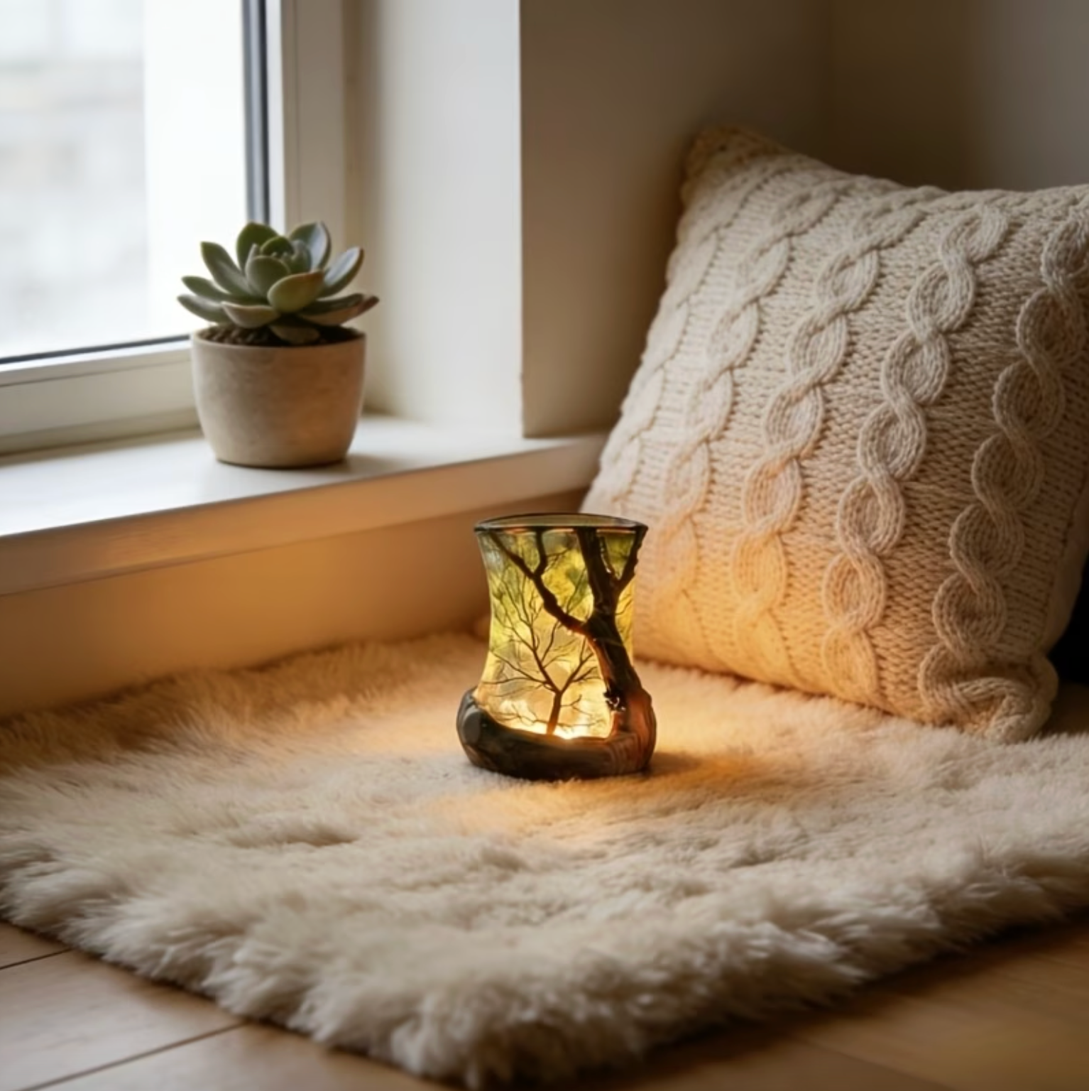 Projection d'ombre d'arbre LED | Lampe d'ambiance | Lumière de bougie blanc chaud | ForestGlow