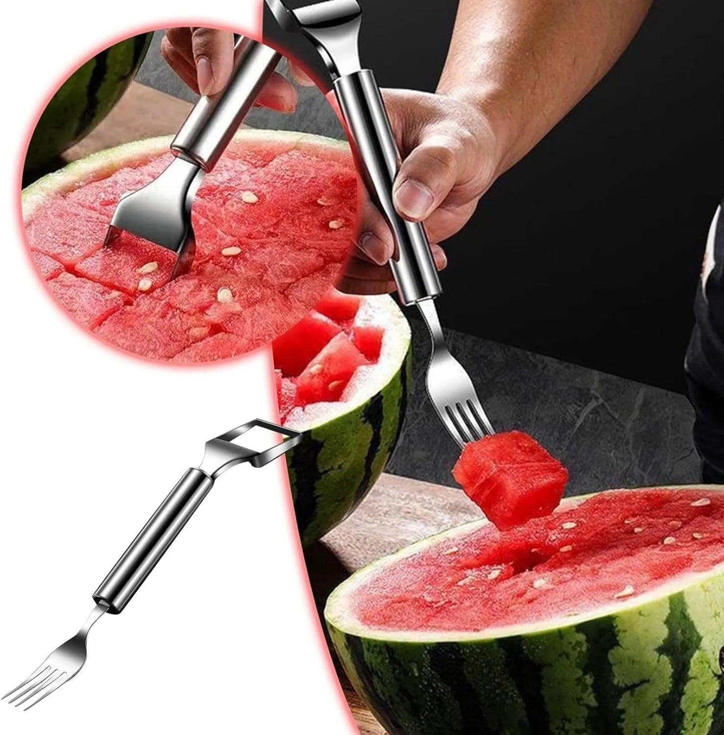 Watermelon fork | with cutting & fork ends | Cuts & serves cubes | FreshBite