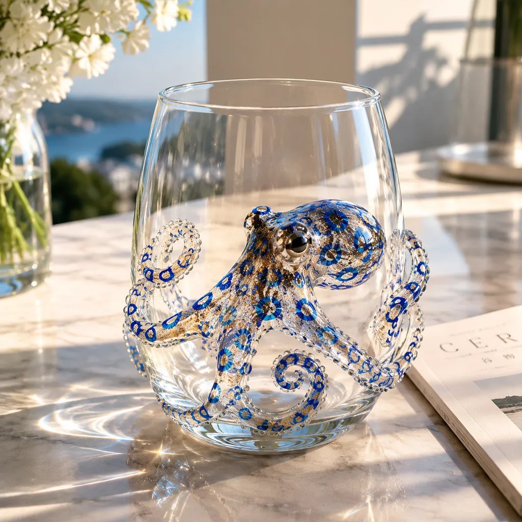 Artigianato con animali oceanici 3D | Bicchiere con motivo di creature marine | Attrazione marittima | OceanCraft