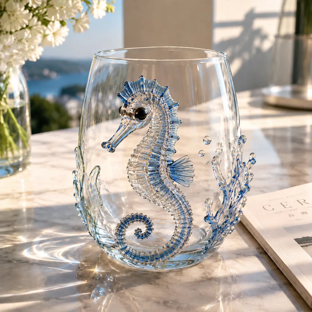 Artigianato con animali oceanici 3D | Bicchiere con motivo di creature marine | Attrazione marittima | OceanCraft