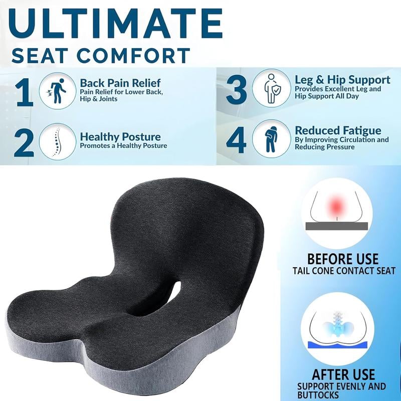 Coussin de siège antidérapant | En mousse à mémoire de forme | Soulagement ergonomique | PosturePro