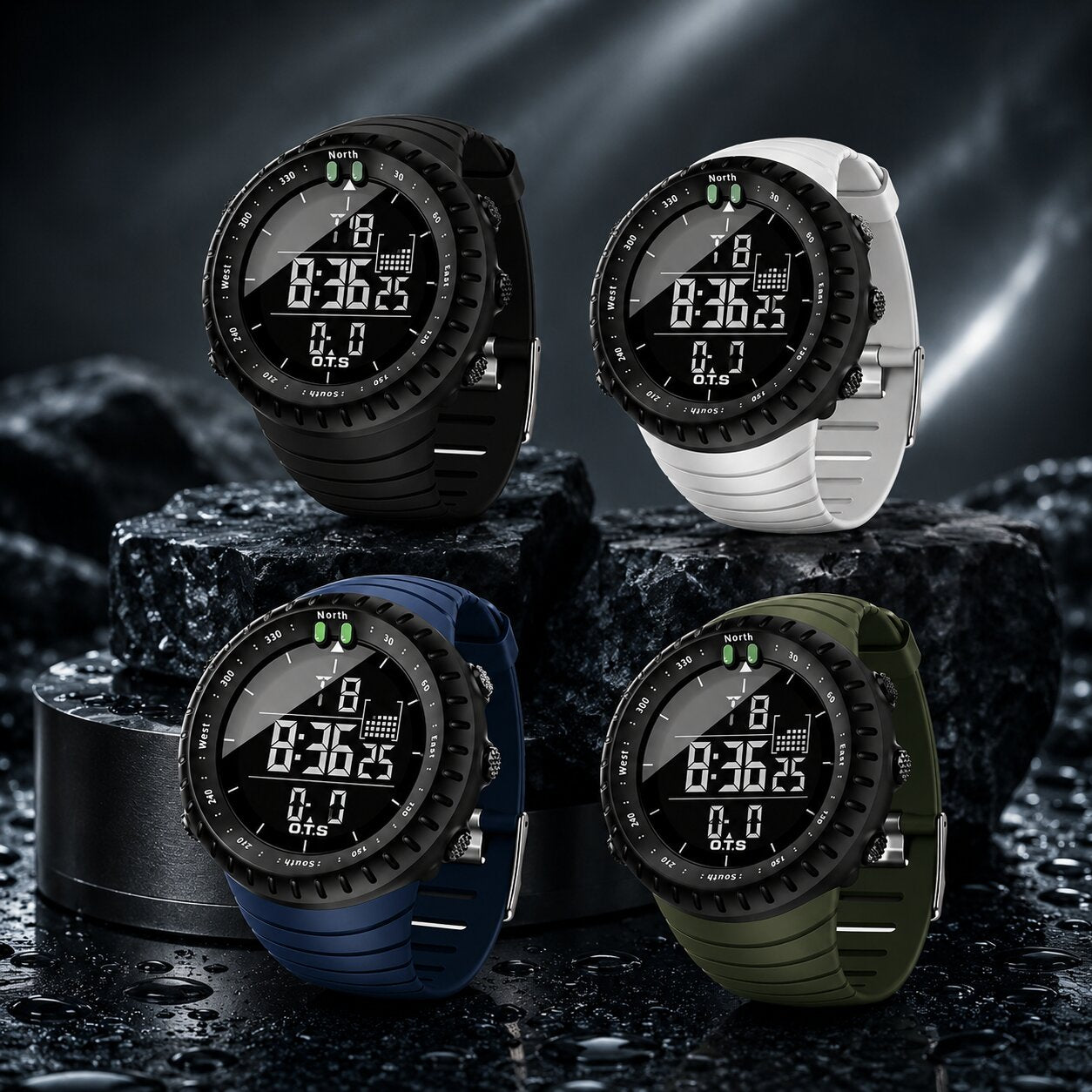 Orologio sportivo digitale impermeabile | Cassa resistente agli urti | Luce LED, allarme e cronometro | TidalPulse