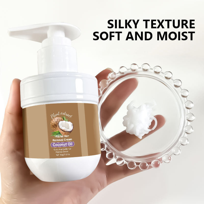 Crème dépilatoire pour le visage à l'huile de coco | Aloe Vera & acide hyaluronique | Douce et rapide | SilkTouch
