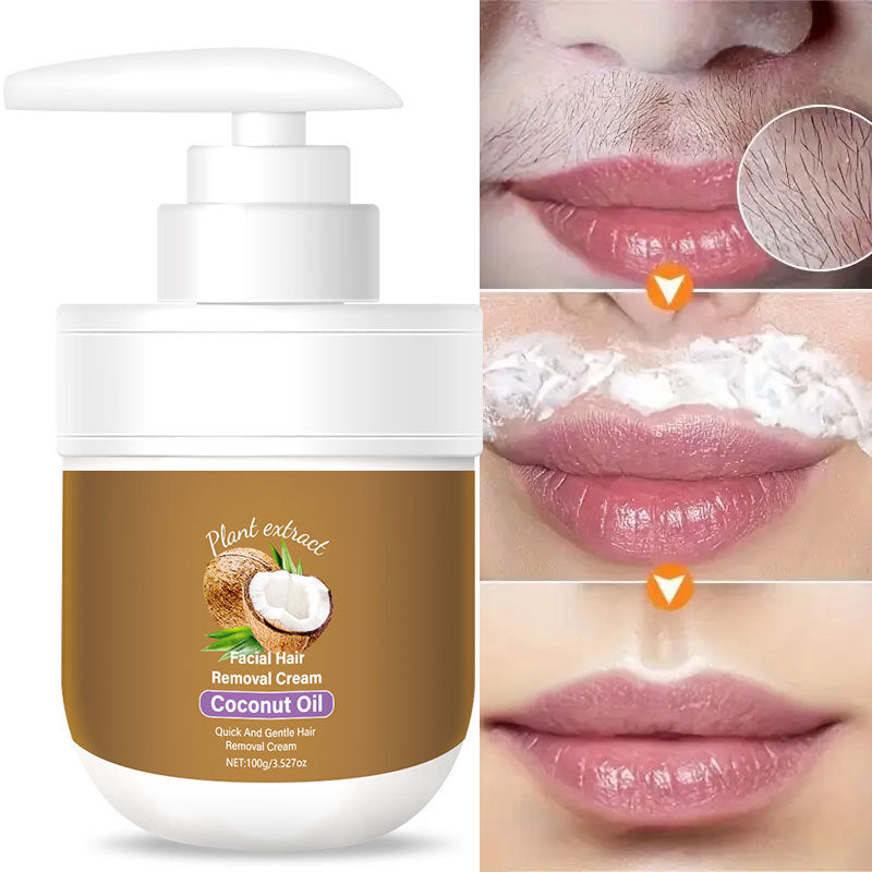 Crème dépilatoire pour le visage à l'huile de coco | Aloe Vera & acide hyaluronique | Douce et rapide | SilkTouch