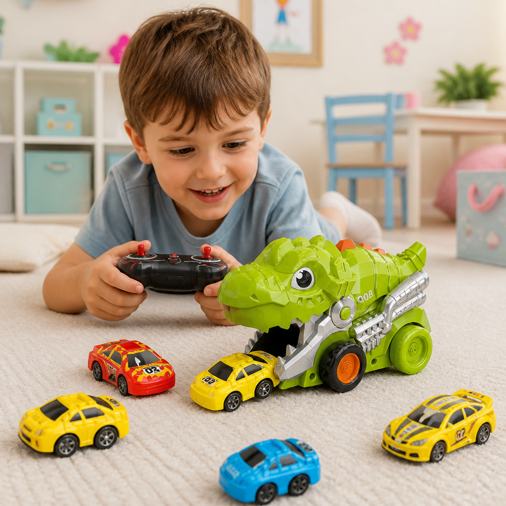 Remote-Controlled Dinosaur Truck | With Swallowing Function | Includes Toy Cars & Remote Control | RexRacer