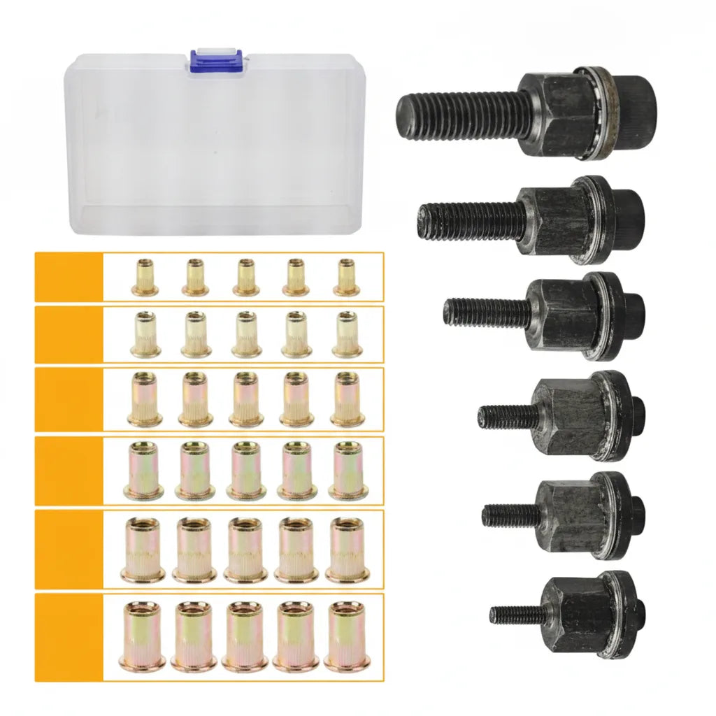 Sada nýtovacích matic | M3–M10 s hlavami šroubů a boxem | Pro kov, dřevo a plast | FixThread
