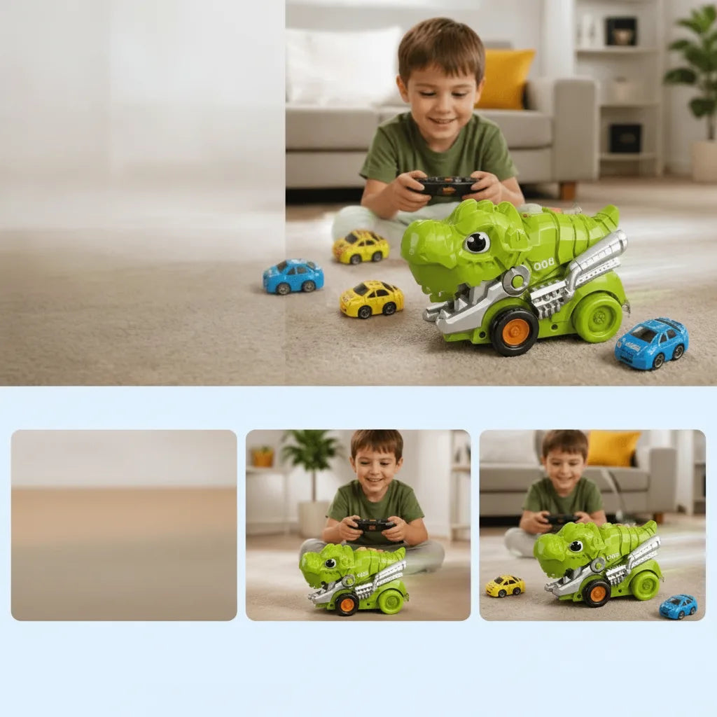 Remote-Controlled Dinosaur Truck | With Swallowing Function | Includes Toy Cars & Remote Control | RexRacer