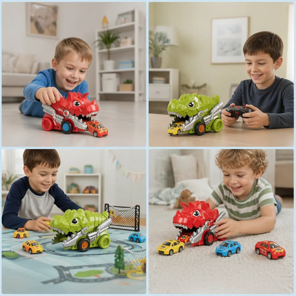 Remote-Controlled Dinosaur Truck | With Swallowing Function | Includes Toy Cars & Remote Control | RexRacer