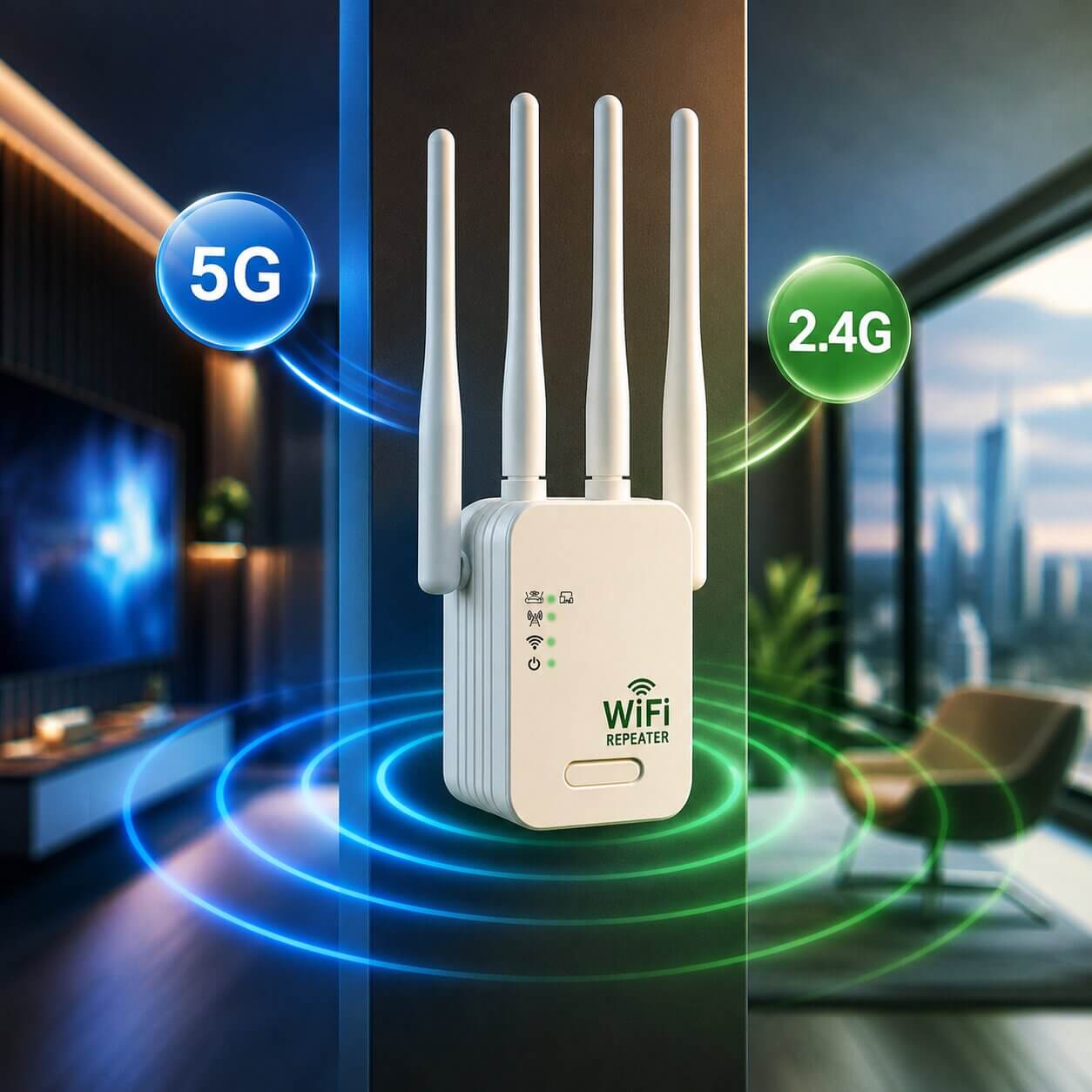 Ενισχυτής WLAN για εξωτερικούς και εσωτερικούς χώρους | Dual Band 1200 Mbps | 2,4 & 5 GHz | RangeBoost