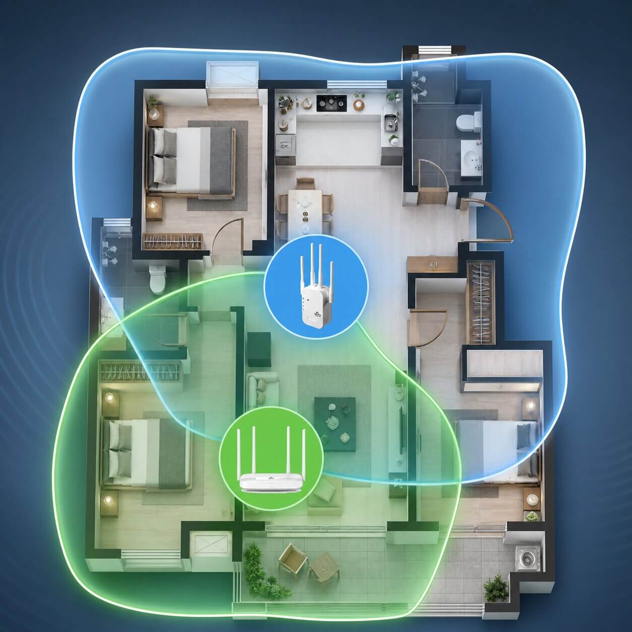 Ενισχυτής WLAN για εξωτερικούς και εσωτερικούς χώρους | Dual Band 1200 Mbps | 2,4 & 5 GHz | RangeBoost