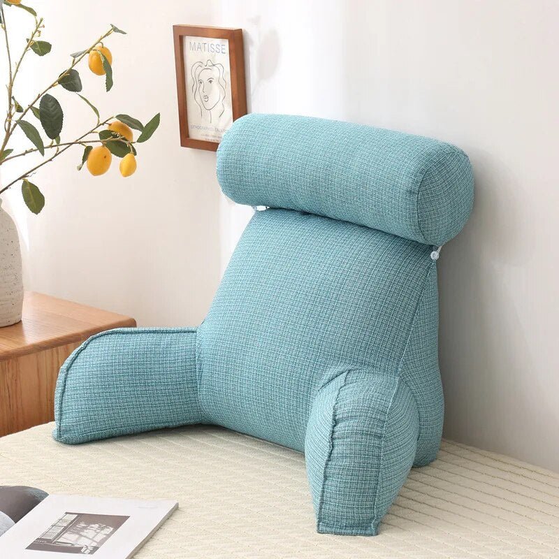 Cuscino per la schiena e cuscino da lettura | con braccioli in tessuto di lino | ergonomico per letto e divano | LoungeLean