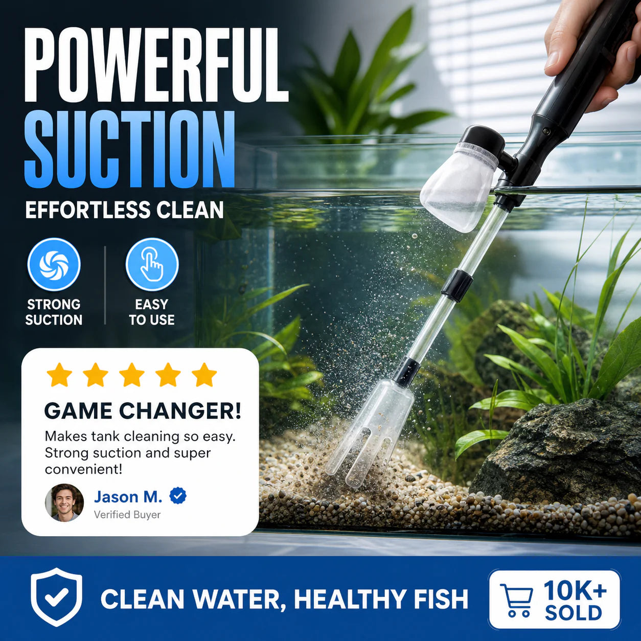 Pulitore elettrico per ghiaia da acquario | Pompa aspirante a batteria | Pulisce la ghiaia e cambia l'acqua | AquaVac