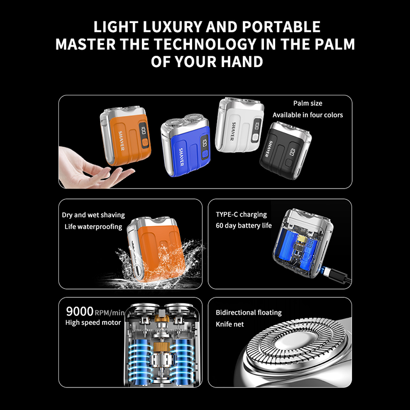 Rasoio elettrico mini portatile | Con testina doppia lama | Sensore per barba e display LED | PocketEdge
