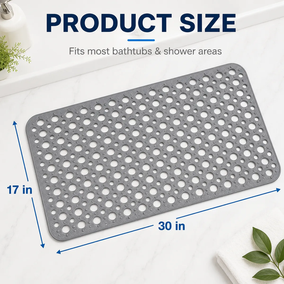 Tapis de sécurité pour salle de bain | PVC antidérapant avec trous de drainage | Évacuation rapide de l'eau | AquaGrip