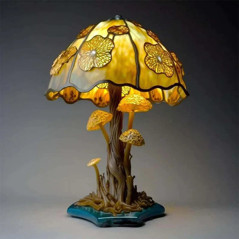 Kunstnerisk bordlampe | Farvet glas-look | Varmt hvidt LED-lys og farvespil | Lumavera