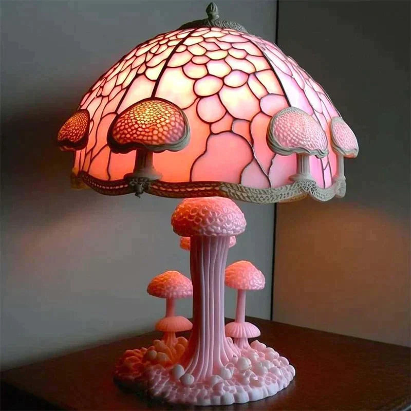 Kunstnerisk bordlampe | Farvet glas-look | Varmt hvidt LED-lys og farvespil | Lumavera