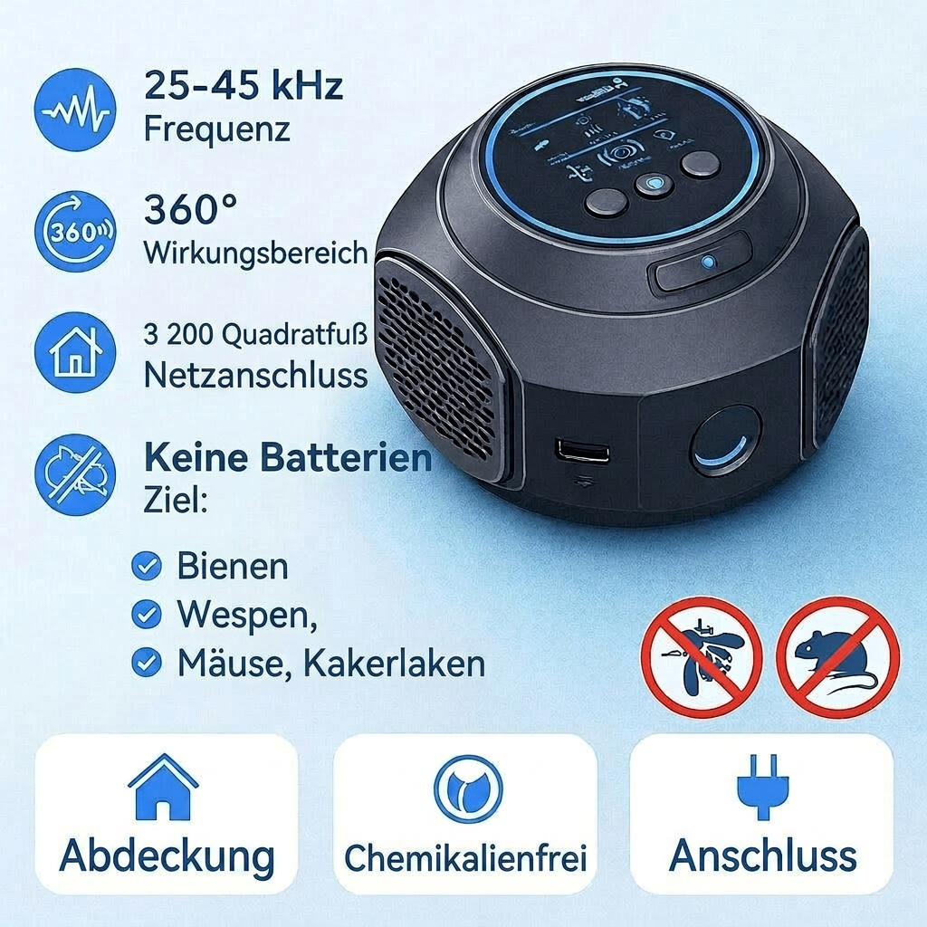 Dispositivo a ultrasuoni per allontanare vespe, api e topi | Nero o bianco | Presa elettrica | PestWave