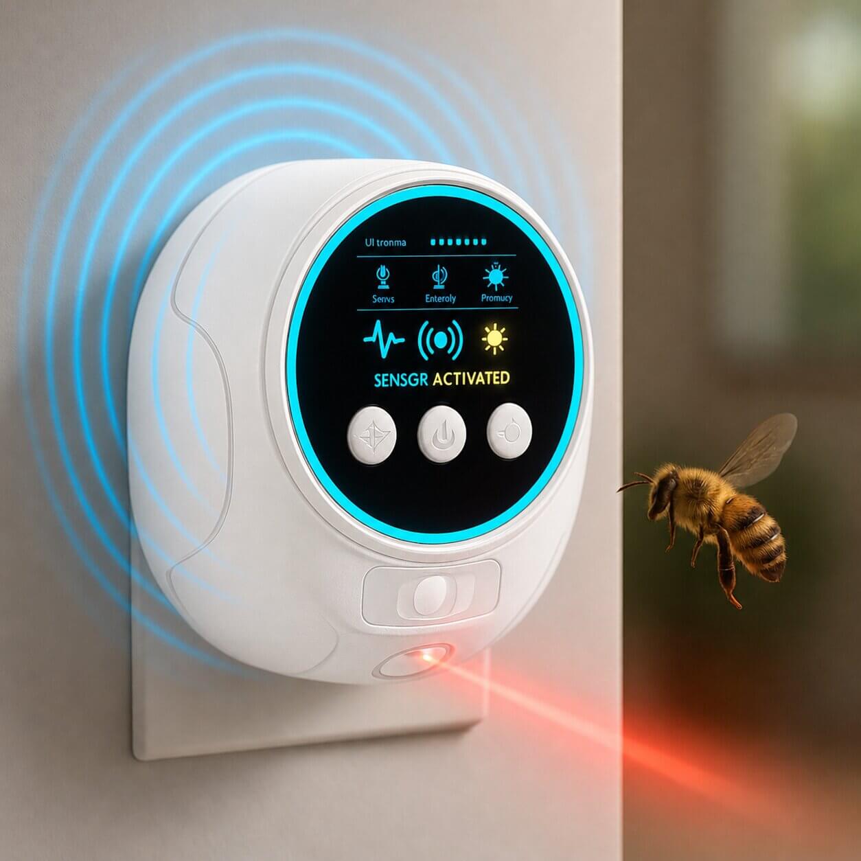 Dispositivo a ultrasuoni per allontanare vespe, api e topi | Nero o bianco | Presa elettrica | PestWave