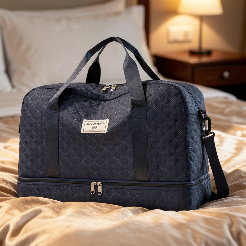 Weekendtasker til damer og herrer | Sort diamantmønster | Med skofag og vådfag | PackNest