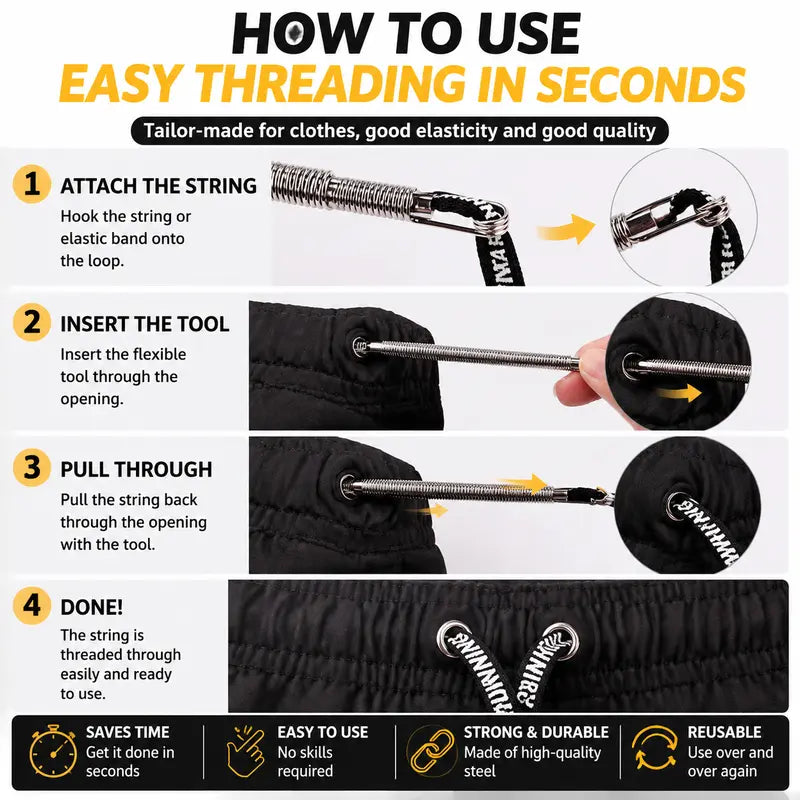 Ferramenta flexível para enfiar cordões | Enfia cordões de capuz e elásticos | Flexível | LoopThru