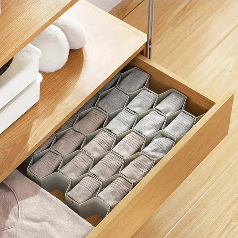 Organizacja przegródek w kształcie plastra miodu | Modułowy system z tworzywa sztucznego PP | Elastyczny do ubrań i biura | Hivesort