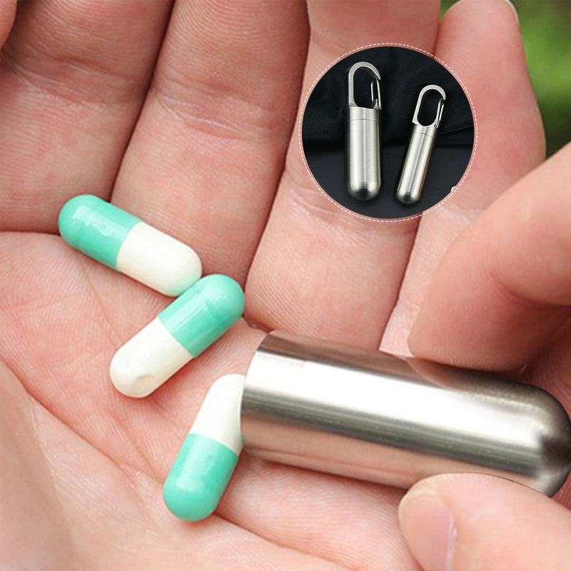 Tragbare Medikamentenbox Edelstahl | Wasserdicht O-Ring | 4ml Schlüsselring Pillendose | Pillox