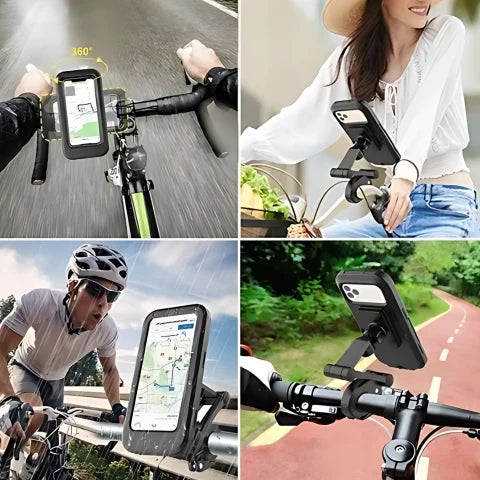 Suporte de telemóvel para bicicletas | Impermeável com janela sensível ao toque | Rotação de 360° | DryMount