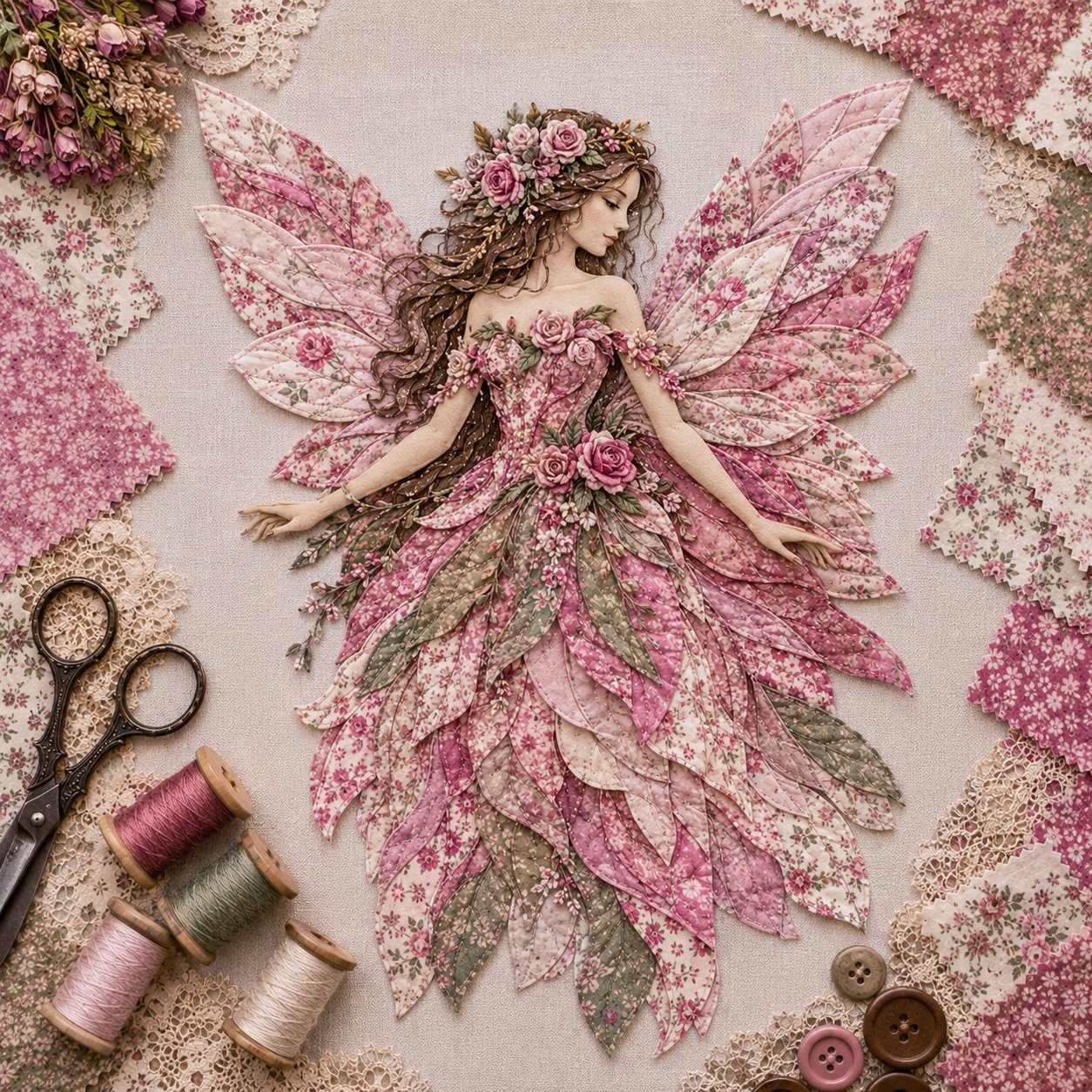 Sada Feen Patchwork DIY | Víla z květinových látek | Začátečnicky přátelská sada pro tvoření | PatchBloom