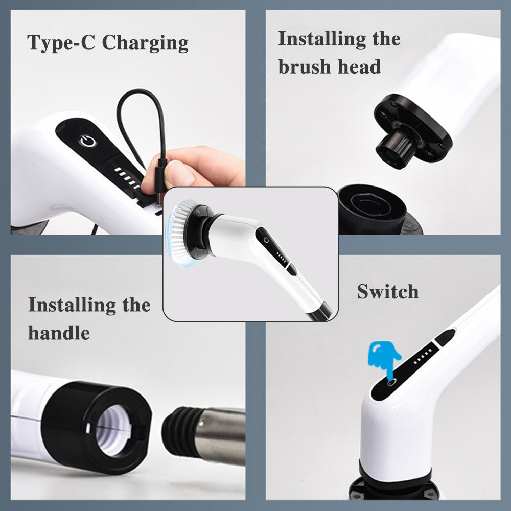 Ensemble de brosses de nettoyage électriques | Moteur 300 tr/min | Étanche avec poignée extensible | SpinShine