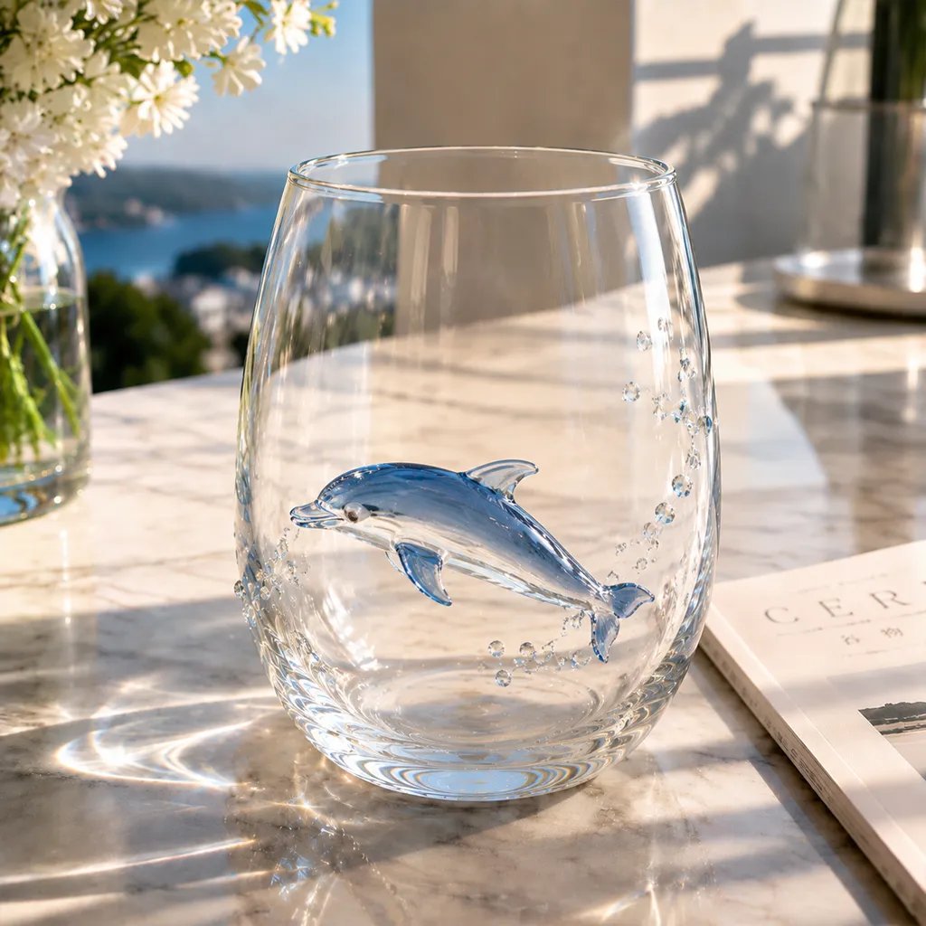 Artigianato con animali oceanici 3D | Bicchiere con motivo di creature marine | Attrazione marittima | OceanCraft