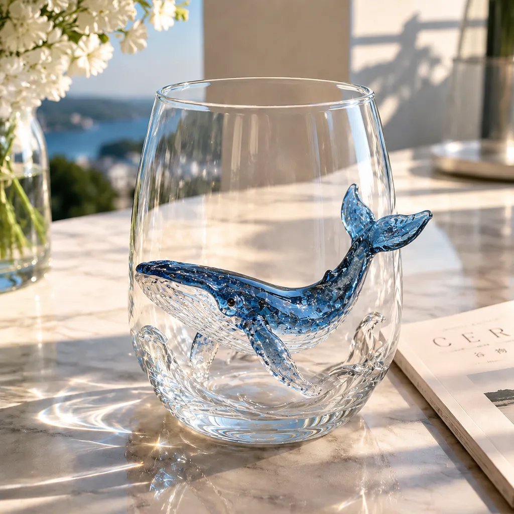 Artigianato con animali oceanici 3D | Bicchiere con motivo di creature marine | Attrazione marittima | OceanCraft