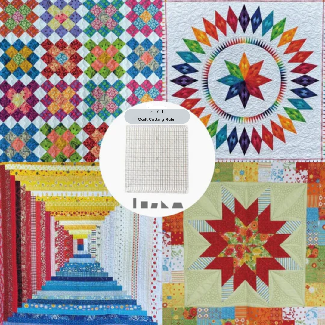 5-in-1 Quiltlineal Set | Gerade Schnitte & Winkel | Rutschfest | QuiltLine