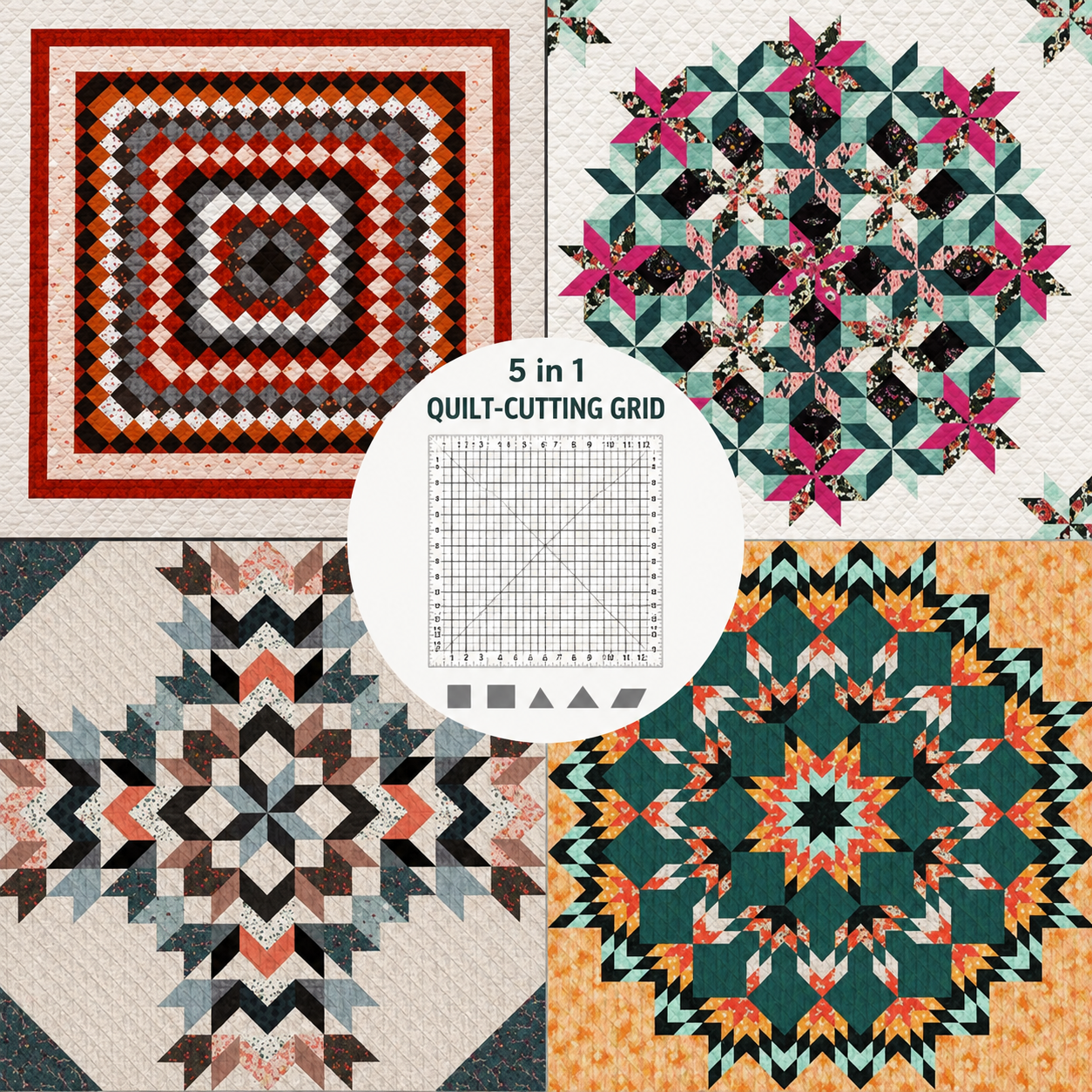 5-in-1 Quiltlineal Set | Gerade Schnitte & Winkel | Rutschfest | QuiltLine