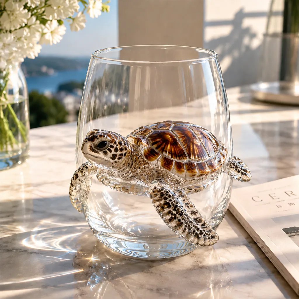 Artigianato con animali oceanici 3D | Bicchiere con motivo di creature marine | Attrazione marittima | OceanCraft