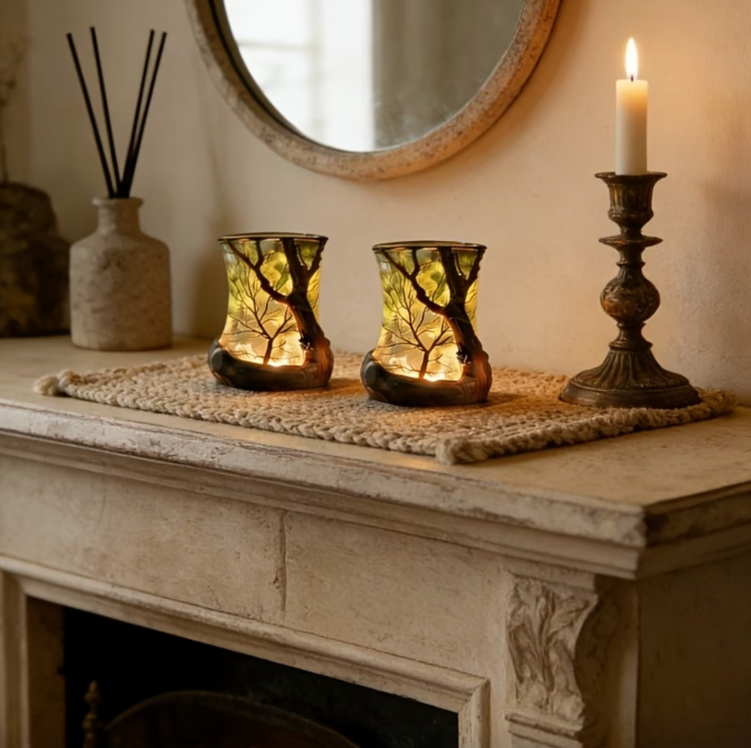 Projection d'ombre d'arbre LED | Lampe d'ambiance | Lumière de bougie blanc chaud | ForestGlow