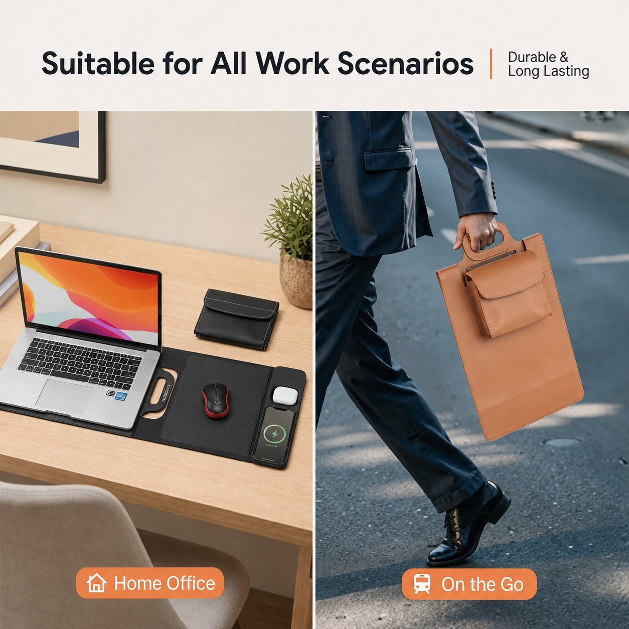 Estação de carregamento sem fios dobrável 3 em 1 | numa bolsa para portátil | Carrega telemóvel, smartwatch e auriculares | DeskFold