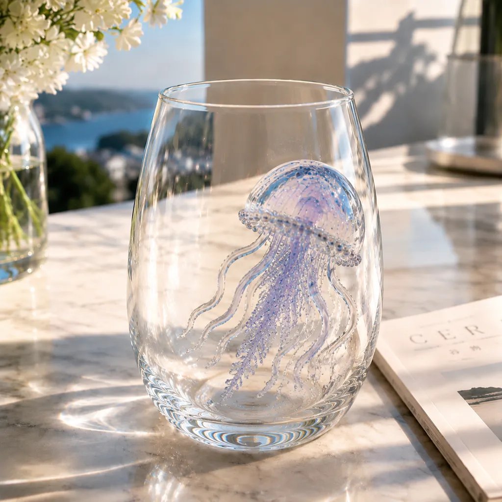 Artigianato con animali oceanici 3D | Bicchiere con motivo di creature marine | Attrazione marittima | OceanCraft