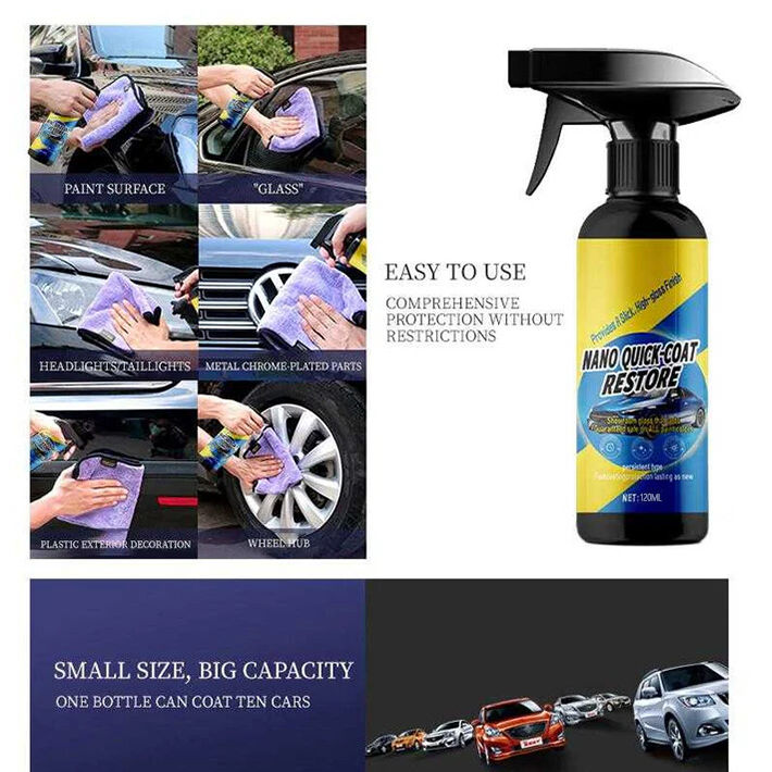 Auto Nano Schnell-Beschichtungsspray | Reinigt, Glänzt & Schützt den Lack | Nass und Trocken Anwendbar | QuickCoat