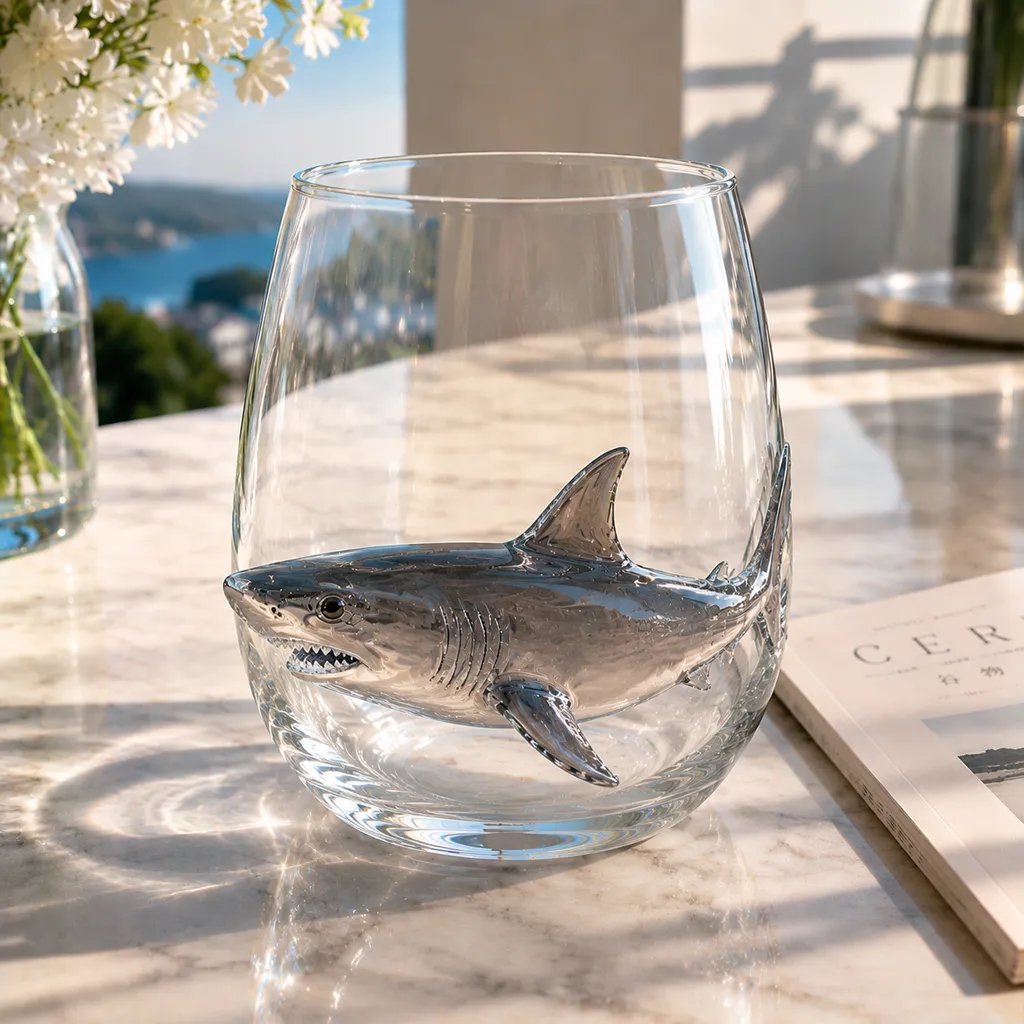 Artigianato con animali oceanici 3D | Bicchiere con motivo di creature marine | Attrazione marittima | OceanCraft