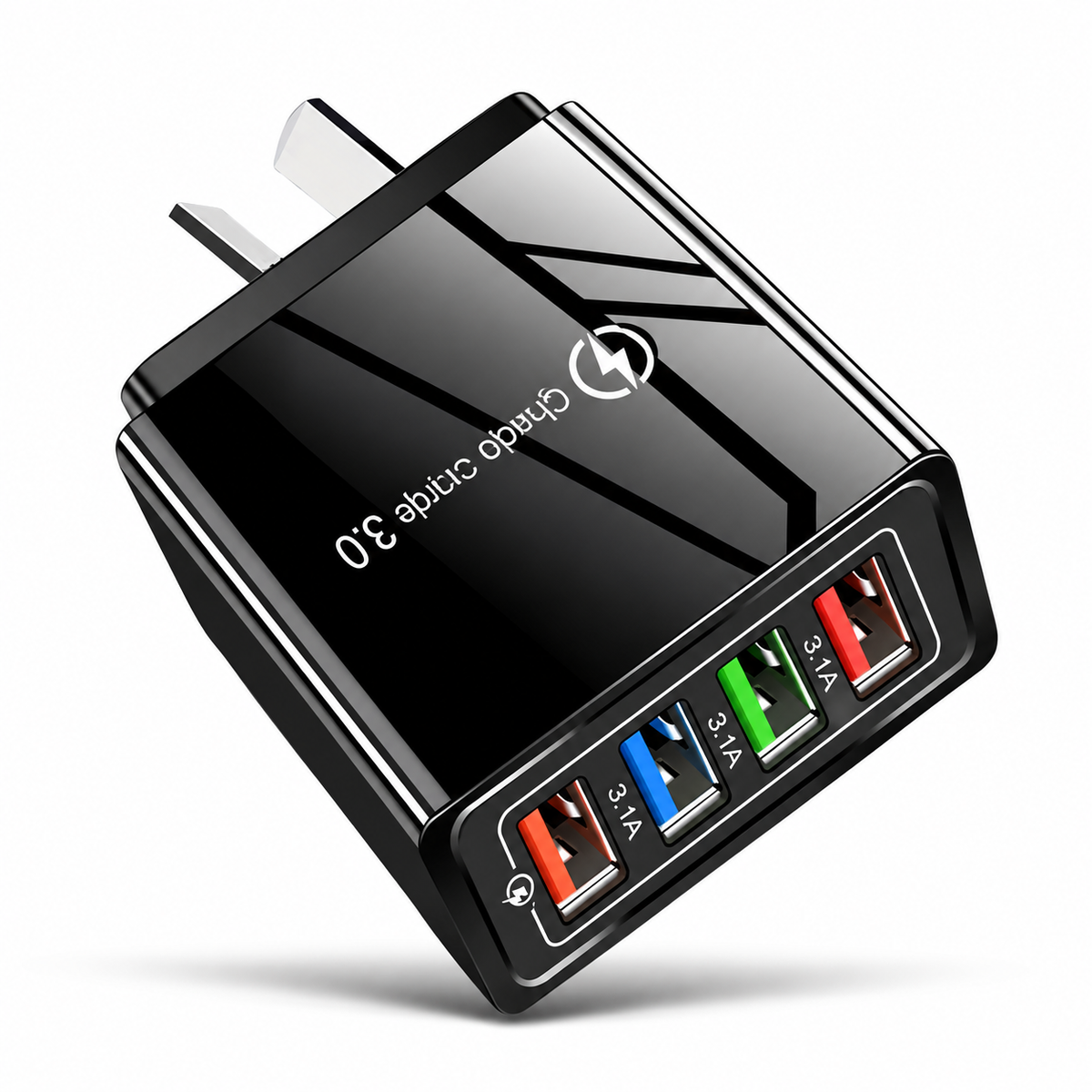Reiseladegerät mit vier Anschlüssen | Je 3,1 A pro USB-Port | Kompaktes Mehrfach-Ladegerät | PowerPort