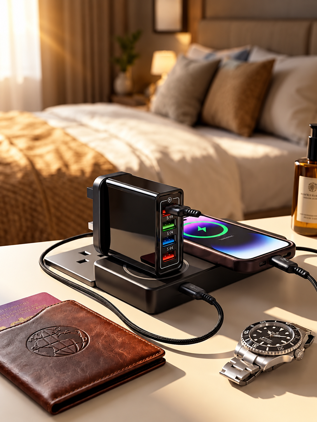 Reiseladegerät mit vier Anschlüssen | Je 3,1 A pro USB-Port | Kompaktes Mehrfach-Ladegerät | PowerPort