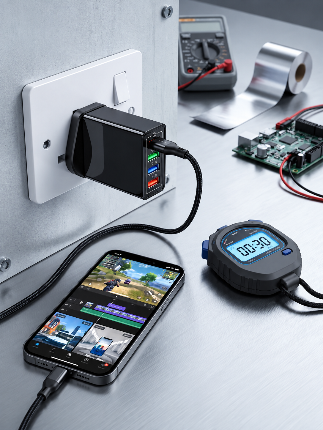 Reiseladegerät mit vier Anschlüssen | Je 3,1 A pro USB-Port | Kompaktes Mehrfach-Ladegerät | PowerPort